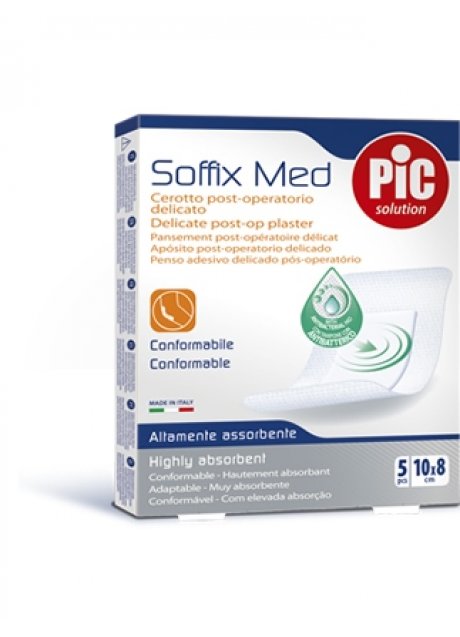 CEROTTO PIC SOFFIX MED IN TNT CON TAMPONE CENTRALE ASSORBENTE STERILE MONOUSO 10X8 CM ANTIBATTERICO 5 PEZZI