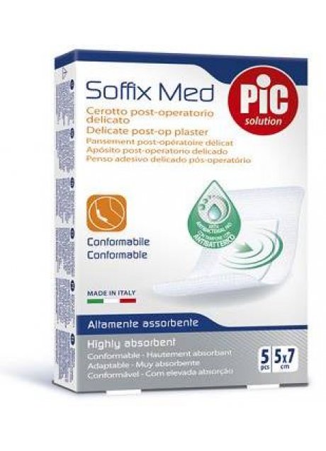 CEROTTO PIC SOFFIX MED IN TNT CON TAMPONE CENTRALE ASSORBENTE STERILE MONOUSO 5X7 CM ANTIBATTERICO 5 PEZZI