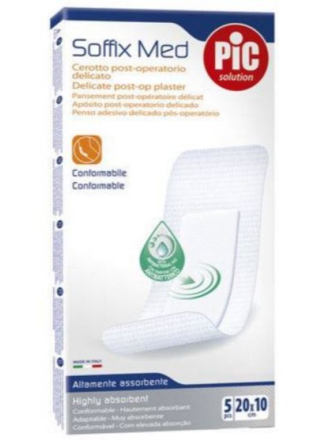 CEROTTO PIC SOFFIX MED IN TNT CON TAMPONE CENTRALE ASSORBENTE STERILE MONOUSO 10X20 CM ANTIBATTERICO 5 PEZZI