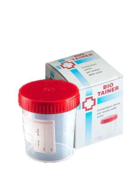 CONTENITORE PER URINA BIO TAINER GRADUATO CON SUPERFICIE DISCRITTURA CON TAPPO A VITE CAPACITA' 120ML 1 PEZZO