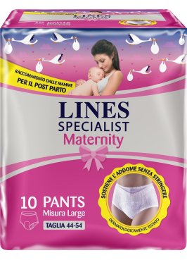 LINES SPECIALIST MATERNITY MUTANDINA ASSORBENTE PER PERDITEPOST PARTO MISURA LARGE 10 PEZZI