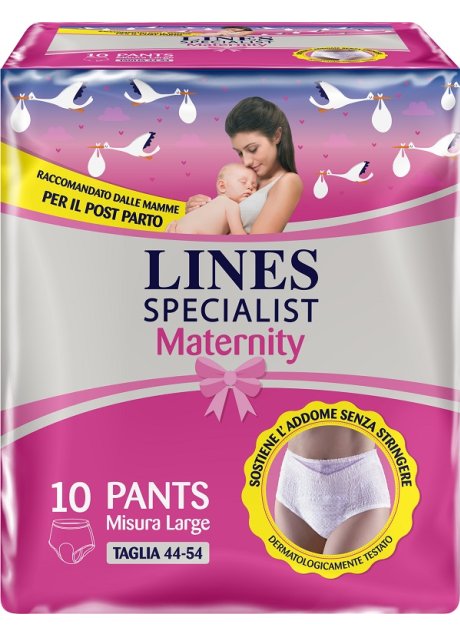LINES SPECIALIST MATERNITY MUTANDINA ASSORBENTE PER PERDITEPOST PARTO MISURA LARGE 10 PEZZI