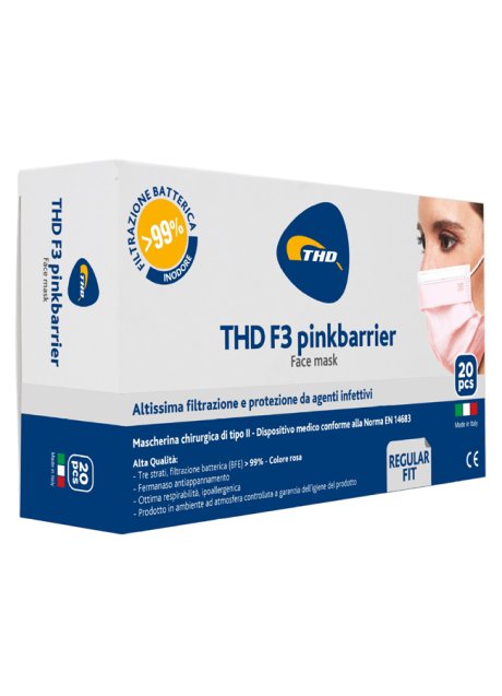 MASCHERINA CHIRURGICA THD MASK F3 PINKBARRIER TAGLIA REGULARE 20 PEZZI