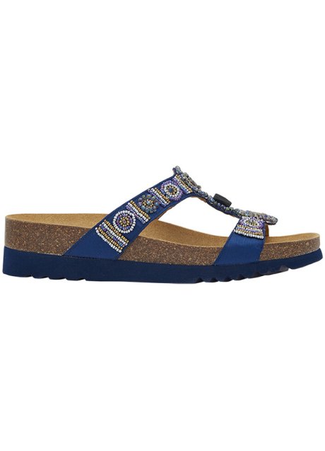 NEW BOGOTA' WEDGE SATIN+BEADS W NAVY BLUE/MULTI 38