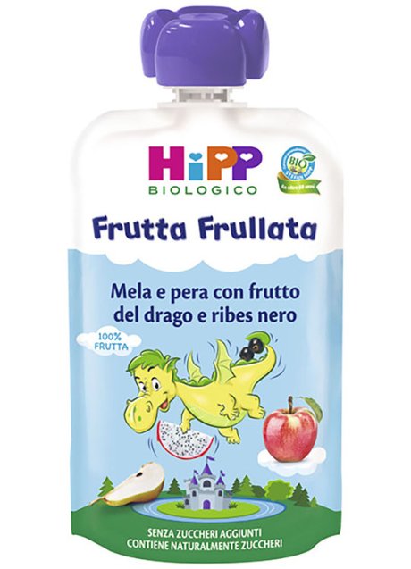 HIPP BIO FRUTTA FRULLATA DRAGONE MELA PERA FRUTTA DEL DRAGORIBES NERO 90 G