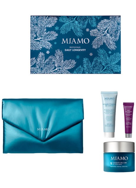 MIAMO COFANETTO PROTOCOLLO DAILY LONGEVITY 1 VITAMIN COMPLEXMILK CLEANSER 50 ML + 1 ANTI-GLYCOXIDANT MASQUE 10 ML + 1 LONGEVITY CELL-CARE SOFT SATIN CREAM 50 ML