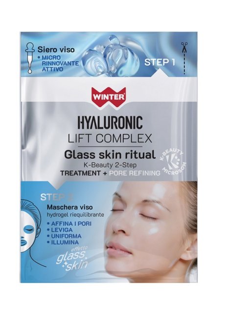 WINTER HYALURONIC LIFT COMPLEX GLASS SKIN RITUAL SIERO VISO2 ML + MASCHERA VISO HYDROGEL