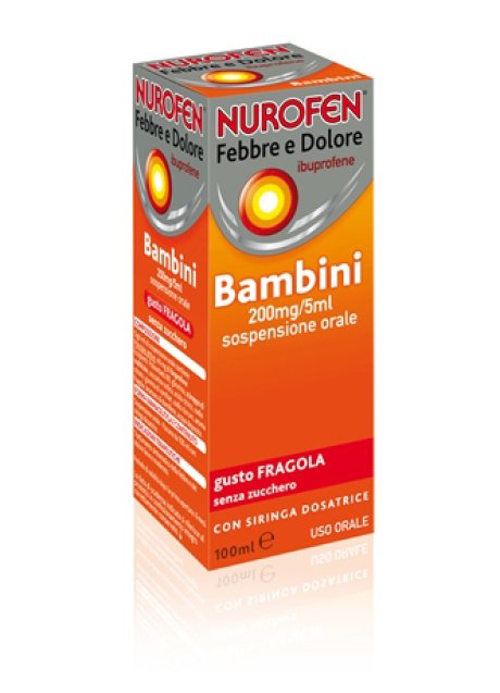 NUROFEN FEBBRE E DOLORE*orale sosp 100 ml 200 mg/5 ml fragola senza zucchero con siringa