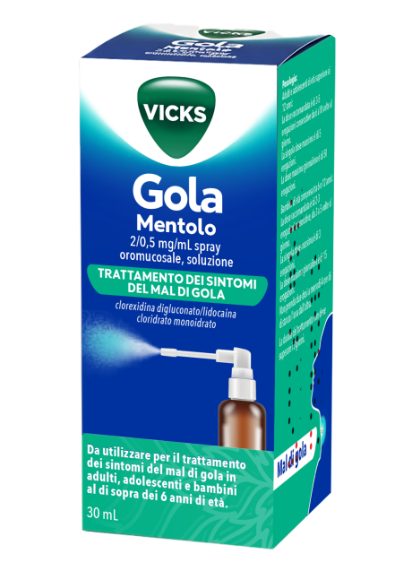 VICKS GOLA*spray per mucosa orale 1 flacone 30 ml 2 mg + 0,5mg mentolo + pompa spray