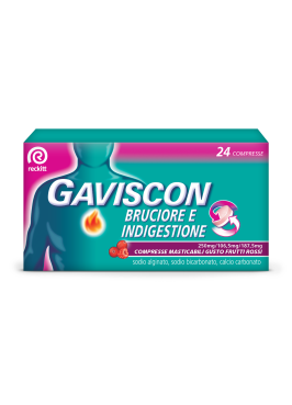 GAVISCON BRUCIORE E INDIGESTIONE*24 cpr masticabili 250 mg +106,5 mg + 187,5 mg gusto frutti rossi