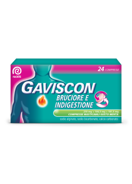 GAVISCON BRUCIORE E INDIGESTIONE*24 cpr mast 187,5 mg + 106,5 mg + 250 mg gusto menta